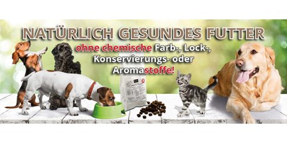 Händler - überwiegend Fairtrade Produkte - Steiermark - Das Bild zeigt verschiedene Katzen und Hunde, welche Fedor® Tiernahrung genießen. Geschrieben steht „Gesund schmausen und nie mehr bezahlen – klingt lecker!!      - Fedor® Tiernahrung