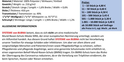 Händler - Zahlungsmöglichkeiten: Überweisung - Oberösterreich - Behelfsmasken in weiss und blau ab sofort verfügbar - BUBNA Systeme 