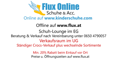 Händler - Produkt-Kategorie: Schuhe und Lederwaren - Oberösterreich - Flux Online Logo - Flux Online Schuhe & Acc. - www.kinderschuhe.com