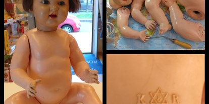 Händler - Produkt-Kategorie: Spielwaren - Wien - Die antike Puppe bekommt einen neuen Gummizug! Ab gehts mit der Puppe zur jungen Puppenmama! - Der Puppendoktor