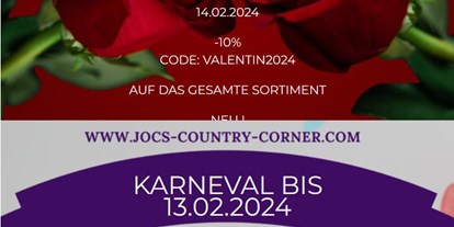 Händler - Produkt-Kategorie: Schuhe und Lederwaren - Steiermark - ❣ Valentinstag -10% auf das gesamte Sortiment bis 14.02.2024
❣ Karneval -10% auf das gesamte Sortiment bis 13.02.2024
❣ Gutscheine -10% bis 14.02.2024
Code Fasching: leilei2024
Code Valentinstag: valentin2024
 - Joc's Country Corner
